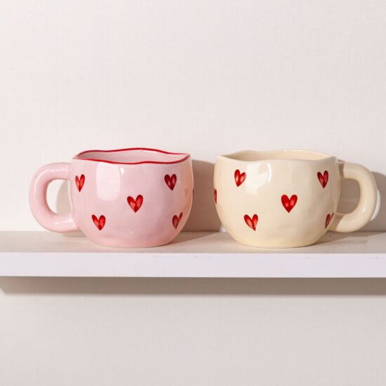 Cute Heart-Shaped Ceramic Coffee Mug for Couples and Office Use