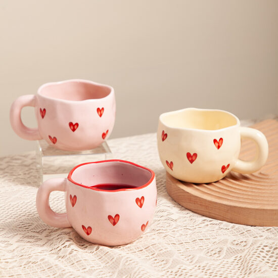 Cute Heart-Shaped Ceramic Coffee Mug for Couples and Office Use