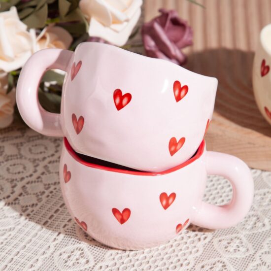 Cute Heart-Shaped Ceramic Coffee Mug for Couples and Office Use