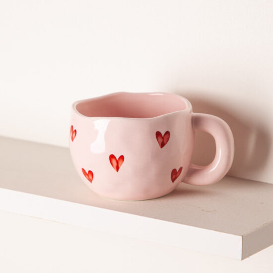 Cute Heart-Shaped Ceramic Coffee Mug for Couples and Office Use