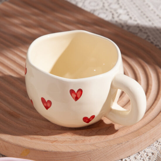 Cute Heart-Shaped Ceramic Coffee Mug for Couples and Office Use