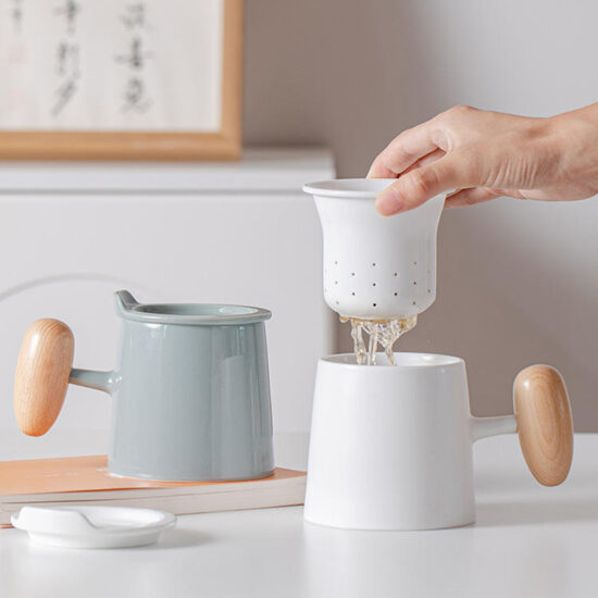 Morandi Color Ceramic Filter Mug with Tea Infuser for Office and Couples