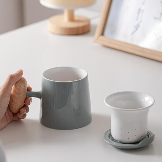 Morandi Color Ceramic Filter Mug with Tea Infuser for Office and Couples