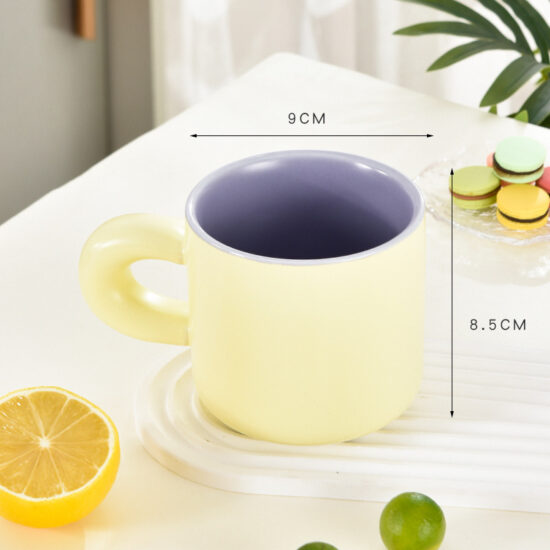 Macaron pastel ceramic mug with oversized handle for coffee or gift use