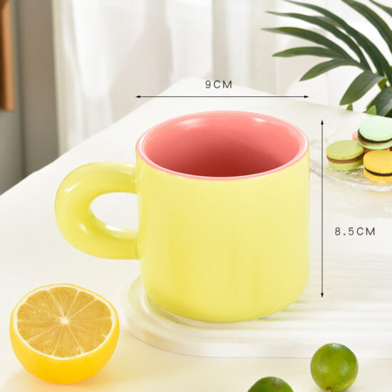 Macaron pastel ceramic mug with oversized handle for coffee or gift use