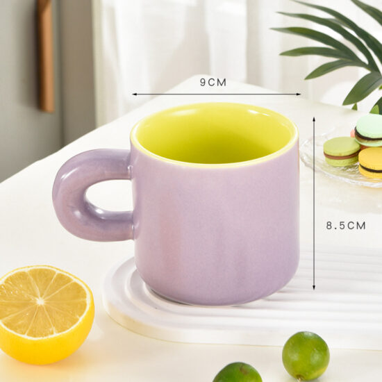 Macaron pastel ceramic mug with oversized handle for coffee or gift use