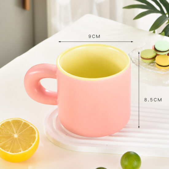Macaron pastel ceramic mug with oversized handle for coffee or gift use
