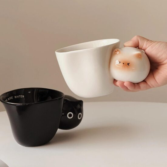 Cartoon Siamese Cat Ceramic Coffee Mug with Cute Handle