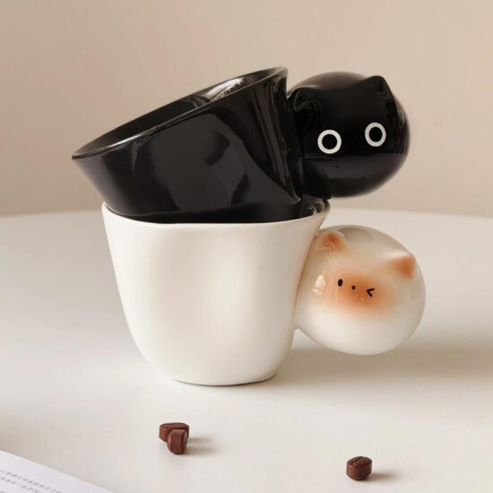 Cartoon Siamese Cat Ceramic Coffee Mug with Cute Handle