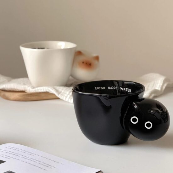 Cartoon Siamese Cat Ceramic Coffee Mug with Cute Handle