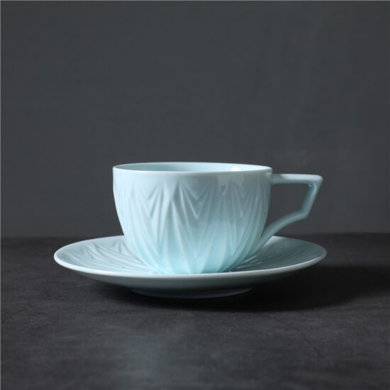 Vintage kiln-glazed ceramic coffee cup and saucer set for tea or espresso