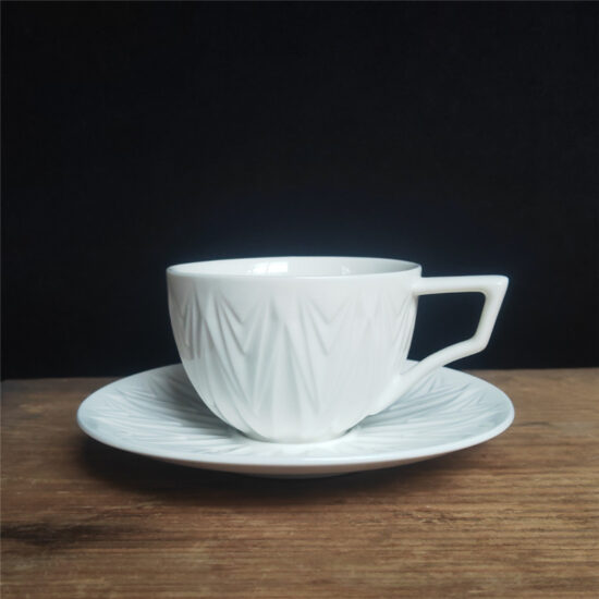 Vintage kiln-glazed ceramic coffee cup and saucer set for tea or espresso