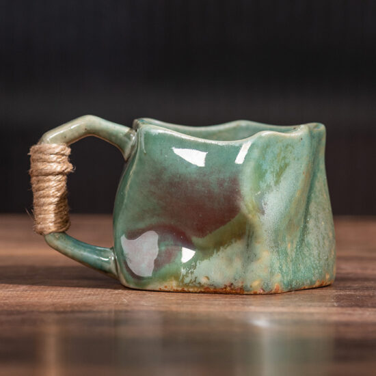 Rustic Japanese-style ceramic tea cup and saucer set