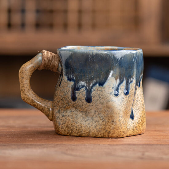 Rustic Japanese-style ceramic tea cup and saucer set