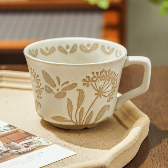 Nordic Hand-Painted Ceramic Mug – Rustic Minimalist Coffee Cup for Home Use