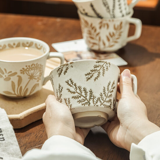Nordic Hand-Painted Ceramic Mug – Rustic Minimalist Coffee Cup for Home Use