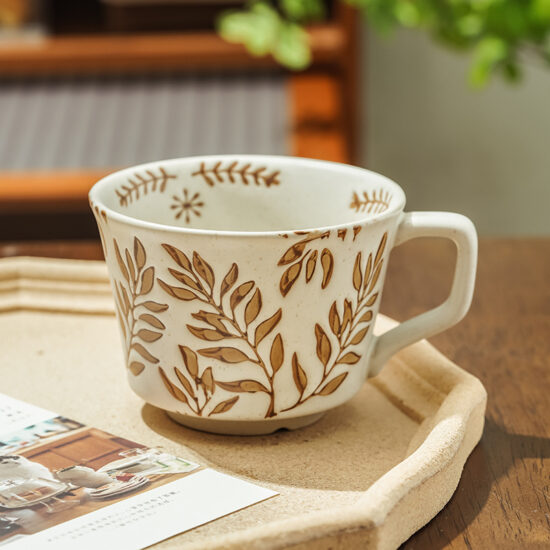 Nordic Hand-Painted Ceramic Mug – Rustic Minimalist Coffee Cup for Home Use