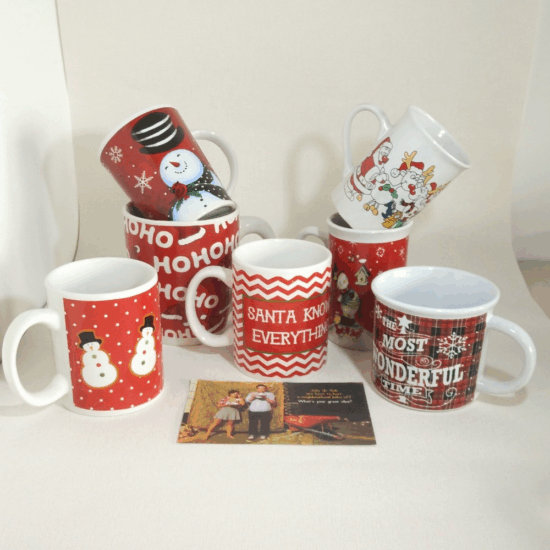 Christmas ceramic couple mugs with reindeer and snowman designs