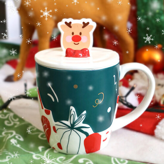 Christmas ceramic couple mugs with reindeer and snowman designs