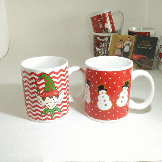 Christmas ceramic couple mugs with reindeer and snowman designs