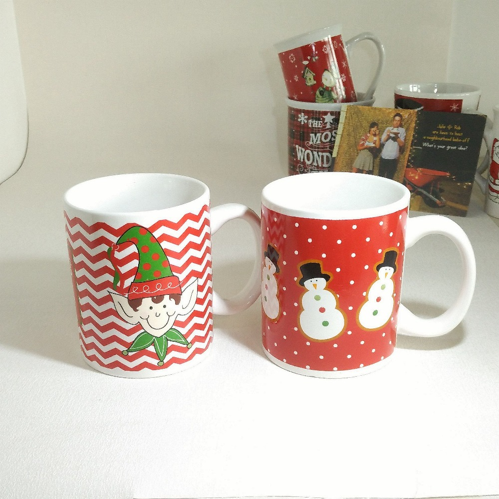 Christmas ceramic couple mugs with reindeer and snowman designs