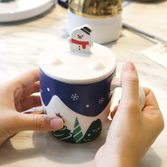 Christmas ceramic couple mugs with reindeer and snowman designs