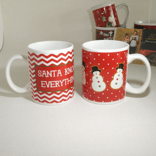 Christmas ceramic couple mugs with reindeer and snowman designs