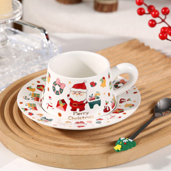 Christmas Ceramic Coffee Mug and Saucer Set – Vintage Holiday Cu