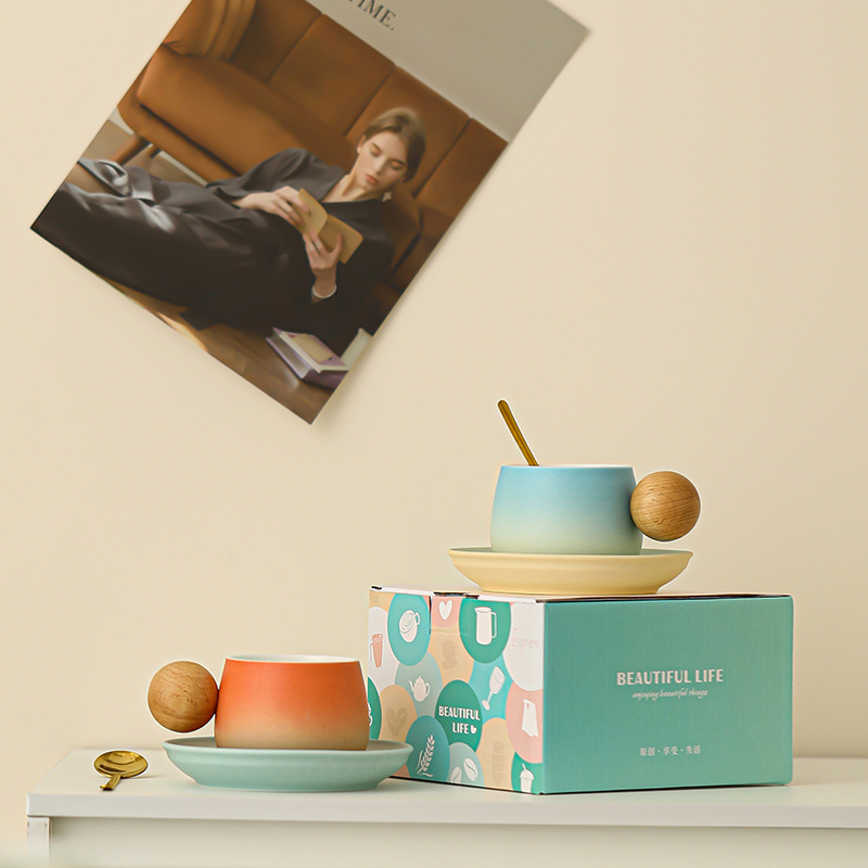 Cute INS-Style Ceramic Coffee Mug and Saucer Set for Couples