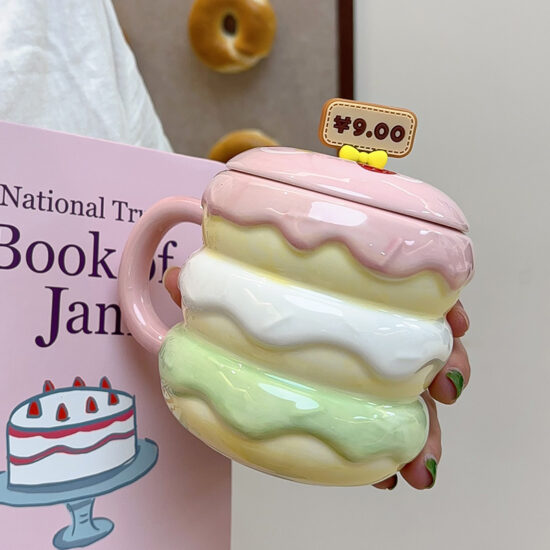 Creative Hamburger Ceramic Mug with Lid and Spoon – Cute Couple Coffee Cup