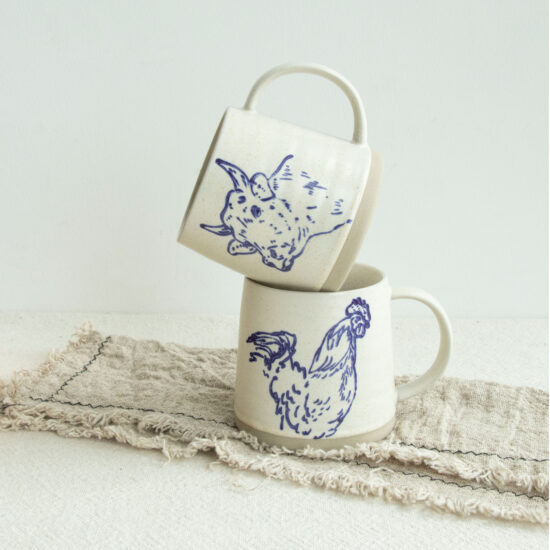 Hand-Painted White Ceramic Mug with Artistic Design