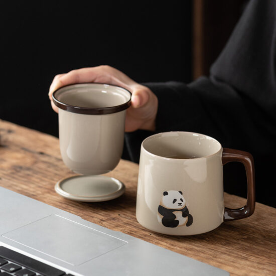 Navy Blue Ceramic Mug with Lid