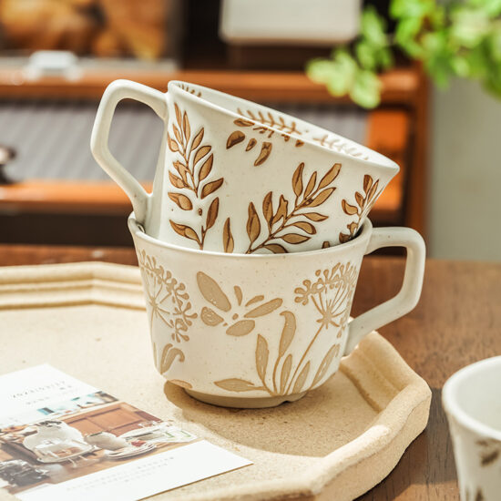 Vintage Ceramic Coffee Mug with Lid – Couple Gift Cup for Office or Home