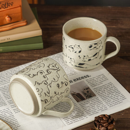 Vintage Ceramic Coffee Mug with Lid – Couple Gift Cup for Office or Home