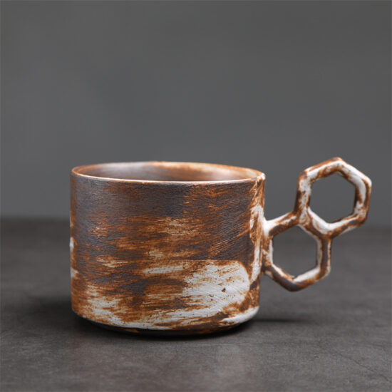 Japanese-style vintage ceramic mug and saucer set