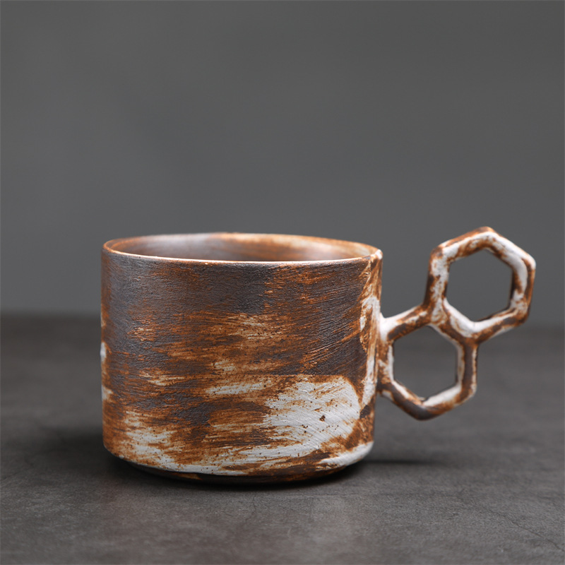 Japanese-style vintage ceramic mug and saucer set