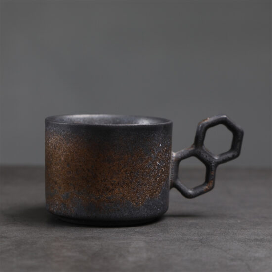 Japanese-style vintage ceramic mug and saucer set