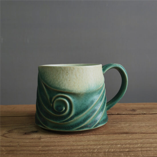 Japanese-style vintage ceramic mug and saucer set