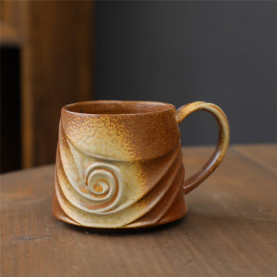 Japanese-style vintage ceramic mug and saucer set
