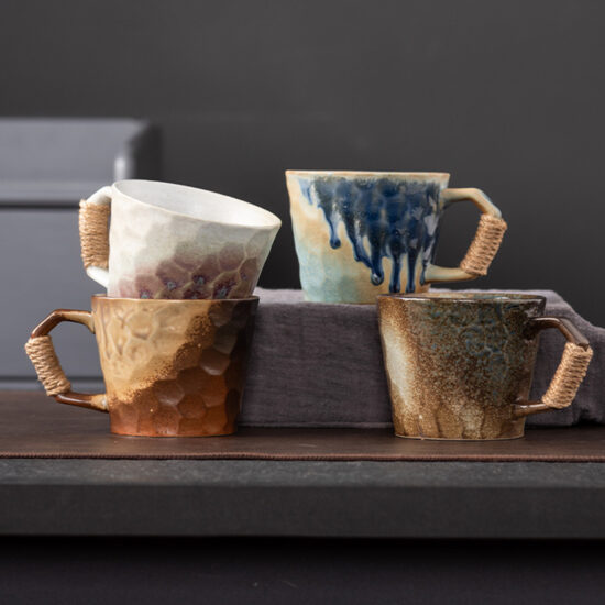 Kiln-glazed ceramic coffee mug with artistic finish