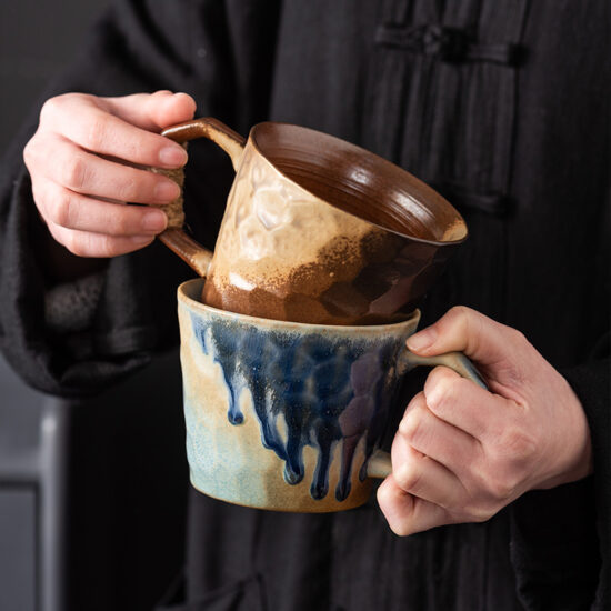 Kiln-glazed ceramic coffee mug with artistic finish