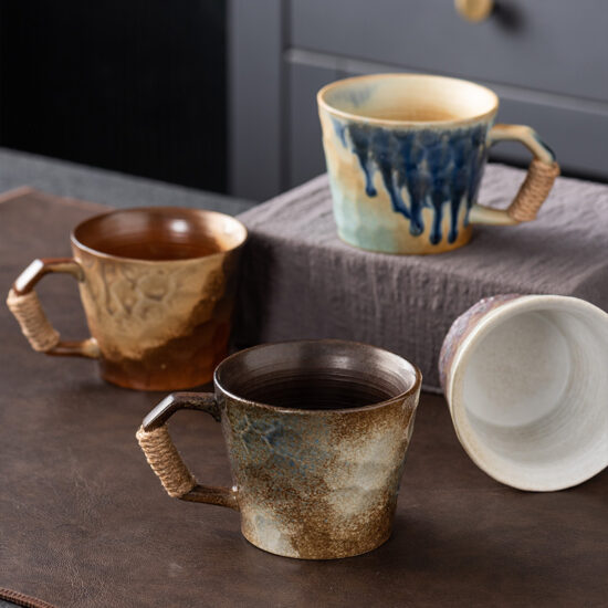 Kiln-glazed ceramic coffee mug with artistic finish