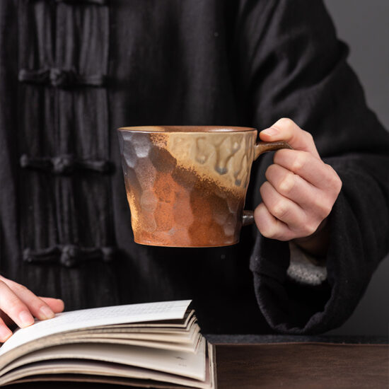 Kiln-glazed ceramic coffee mug with artistic finish