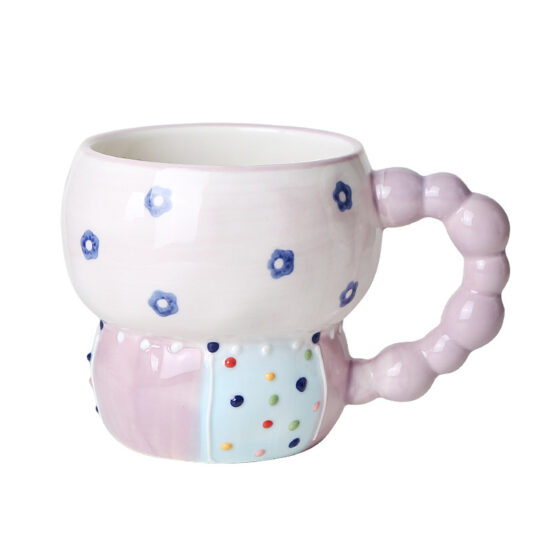 Hand-painted vintage ceramic mug with rustic kiln glaze