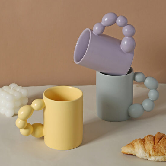 Hand-painted vintage ceramic mug with rustic kiln glaze