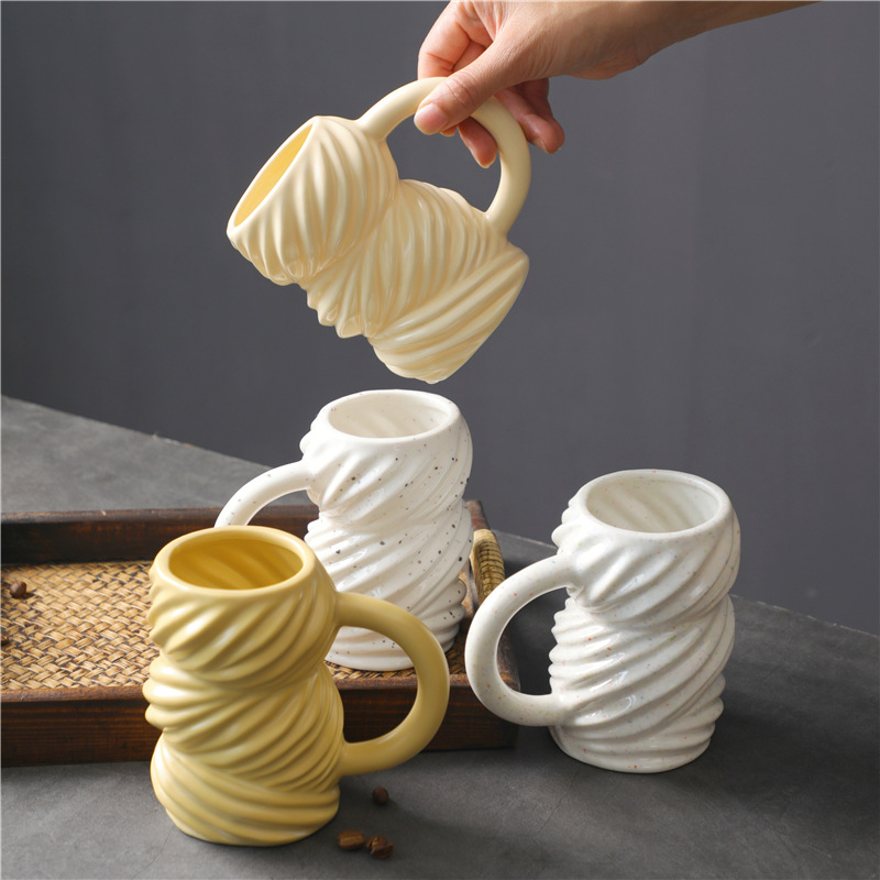 Modern Polka Dot Ceramic Mug with Large Handle