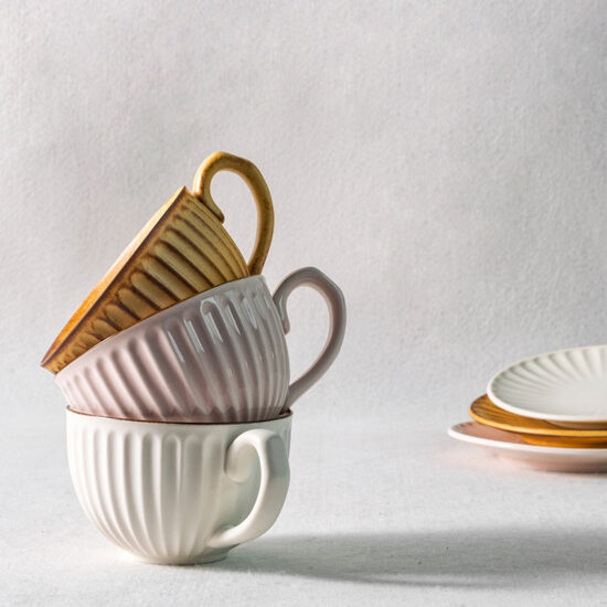 Vintage ceramic coffee cup for afternoon tea with retro design