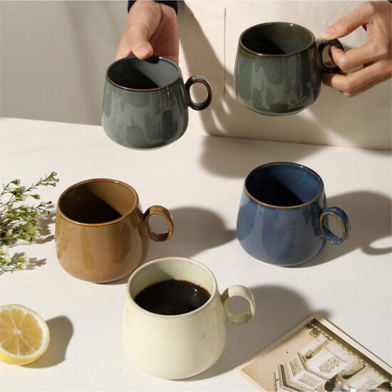 Vintage ceramic coffee cup for afternoon tea with retro design