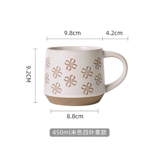 Rustic stoneware ceramic coffee mug with large capacity for office and home use