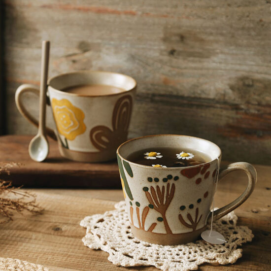 TikTok-style ink splash ceramic mug with large handle